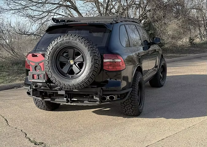 Vipera Gen 1 Cayenne Rear Tubular Swing-Out Tire Bumper with Spare Tire and Jerry Can Mounts
