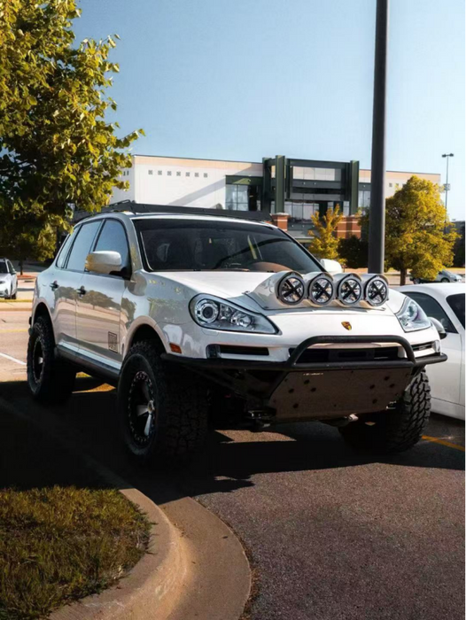 High-Clearance Off-Road Front Bumper for Porsche Cayenne 957 – Carbon Steel & Aluminum-Magnesium Alloy Radiator Skid Plate | Vipera