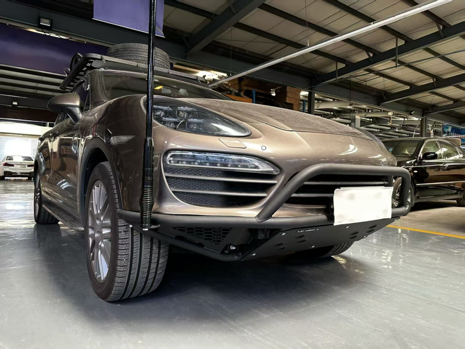 Low-Profile Off-Road Front Bumper for Porsche Cayenne 958 with Carbon Steel & Aluminum-Magnesium Alloy Radiator Skid Plate | Vipera