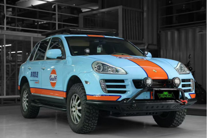 Low-Profile Off-Road Front Bumper for Porsche Cayenne 957 with Carbon Steel & Aluminum-Magnesium Alloy Radiator Skid Plate | Vipera