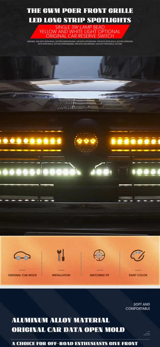 Front Grille LED Long Strip Spotlights Off-road POER Commercial POER Pickup Truck Modified LED Spotlights for GWM POER