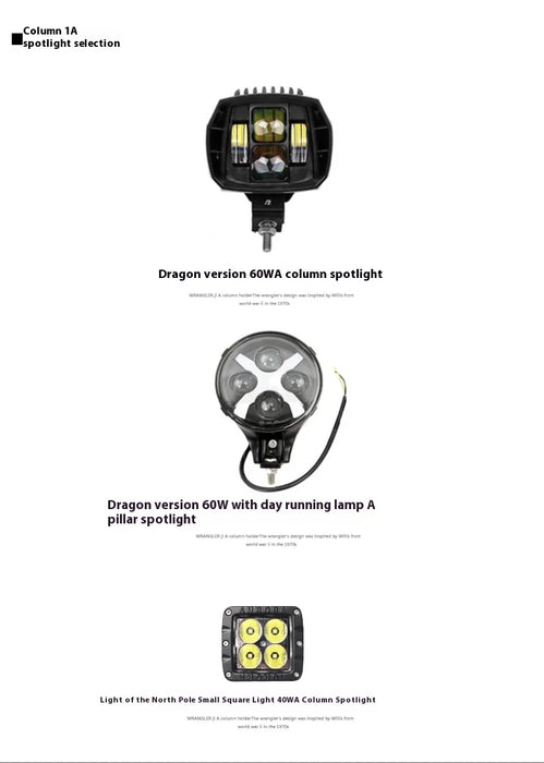 Vipera WranglerJL Off-Road Modification LED Roof Light Spotlight Long-Range A-Pillar Bracket Strip Flashlight Condition New