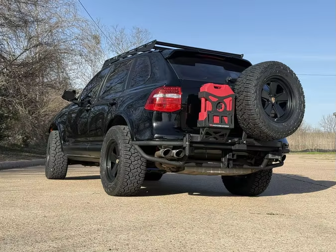 Vipera Pavement customizable color Gen 1 Cayenne Rear Tubular Swing-Out Tire Bumper with Spare Tire and Jerry Can Mounts